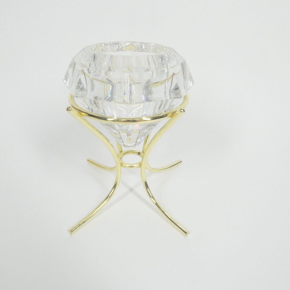 Oversized Diamond Candle Holder Crystal & Brass Vintage Germany